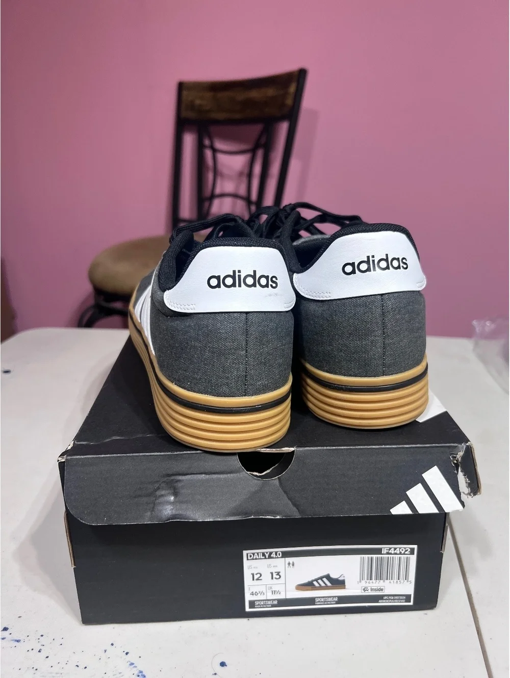Adidas Daily 2.0 Sneakers in Gray with White Stripes and Gum Sole, Size 12 US